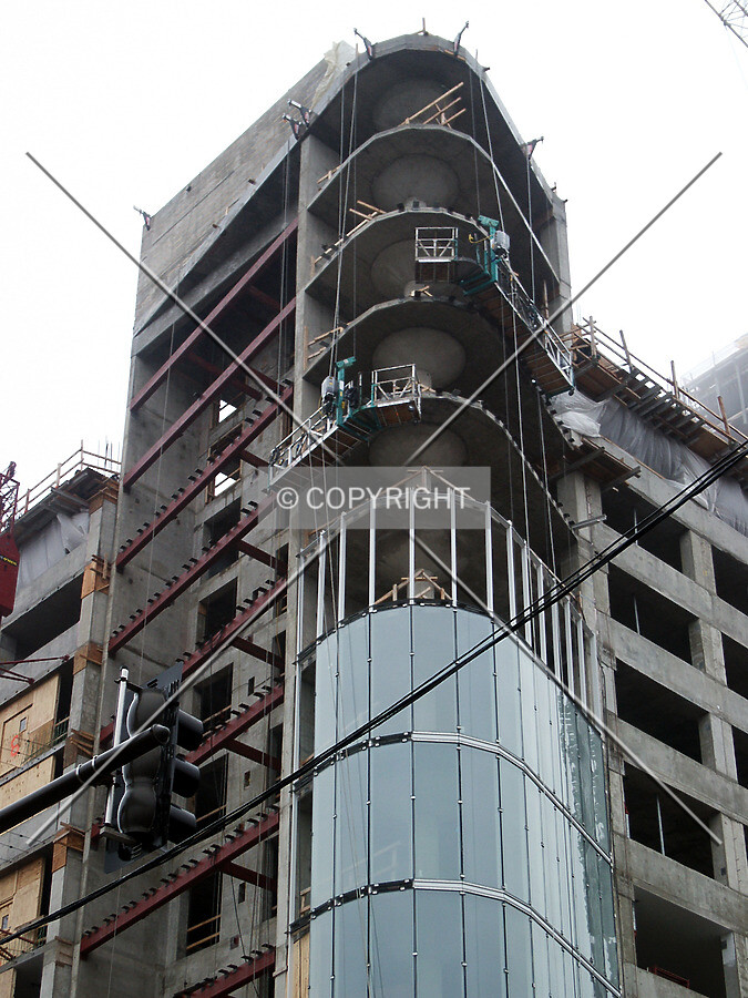 Looking up the southwest corner of the parking structure