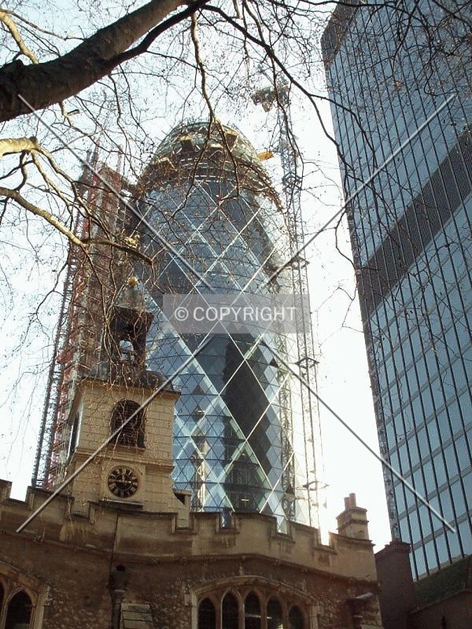 The Church of St. Helen Bishopsgate at the foot of 30 St Mary Axe (24/01/03)