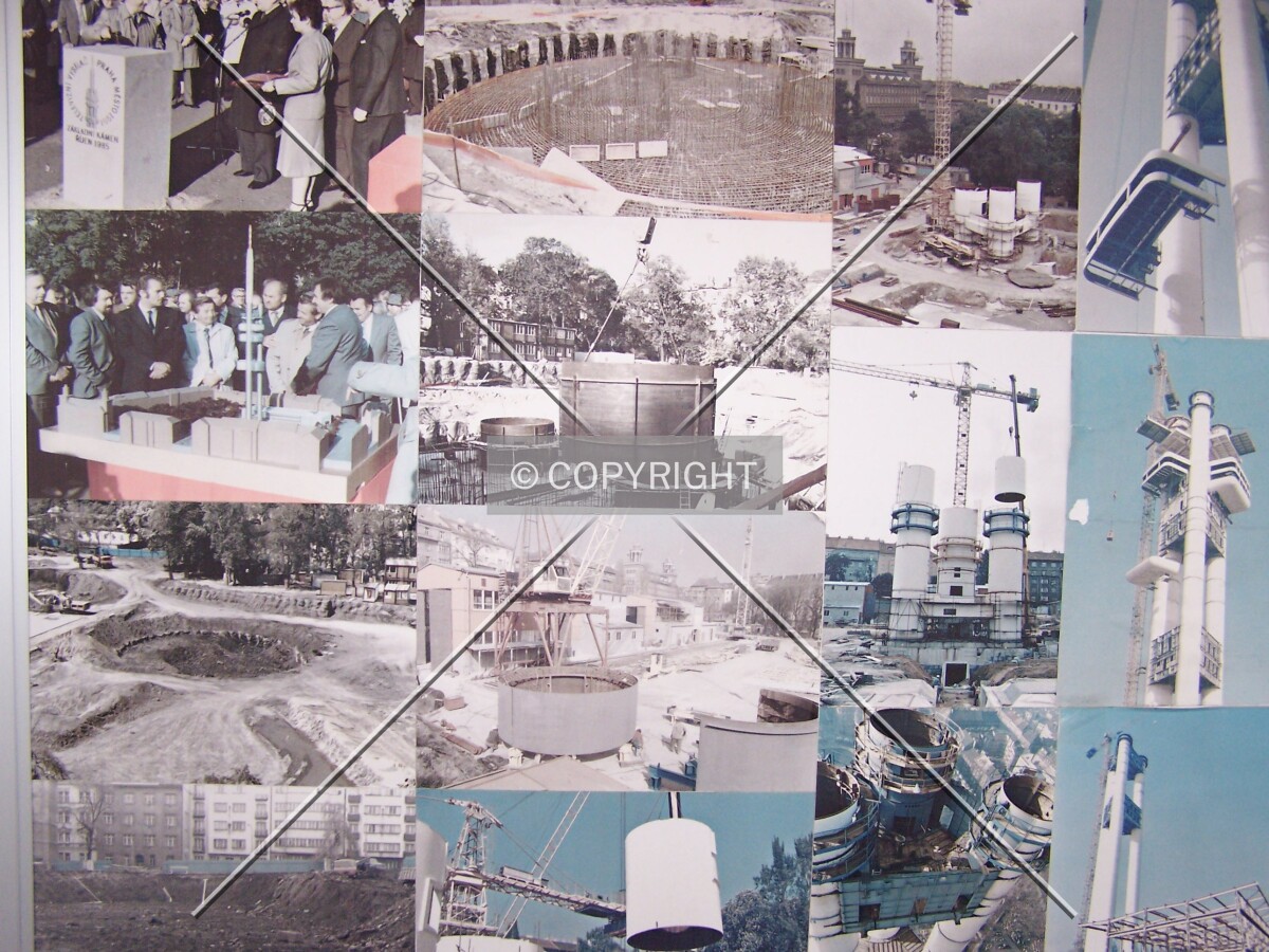 An interior exhibition montage charts the construction history