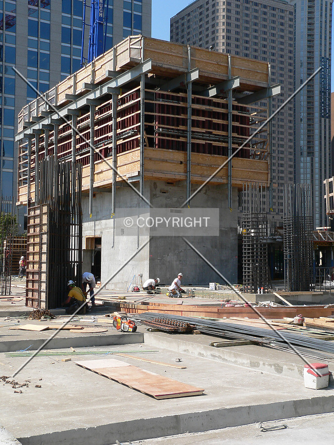 A view to the northwest, looking at the concrete core rising