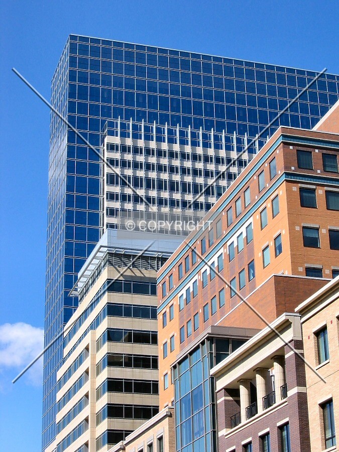 View to the south along Nicollet Mall, looming above Target Plaza North and Retek on the Mall