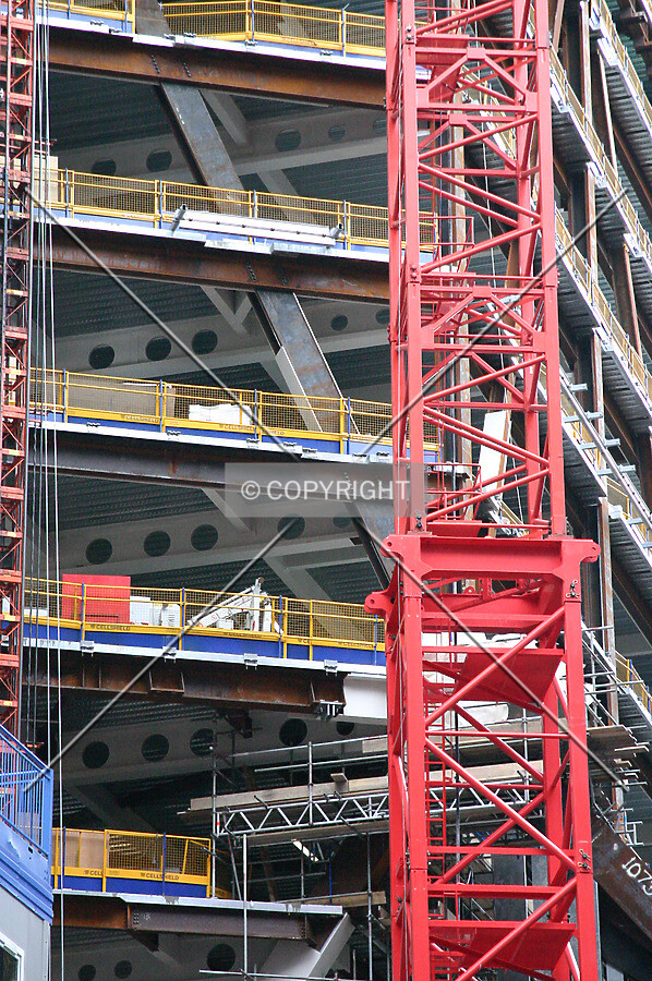 Into the south side with crane in the foreground