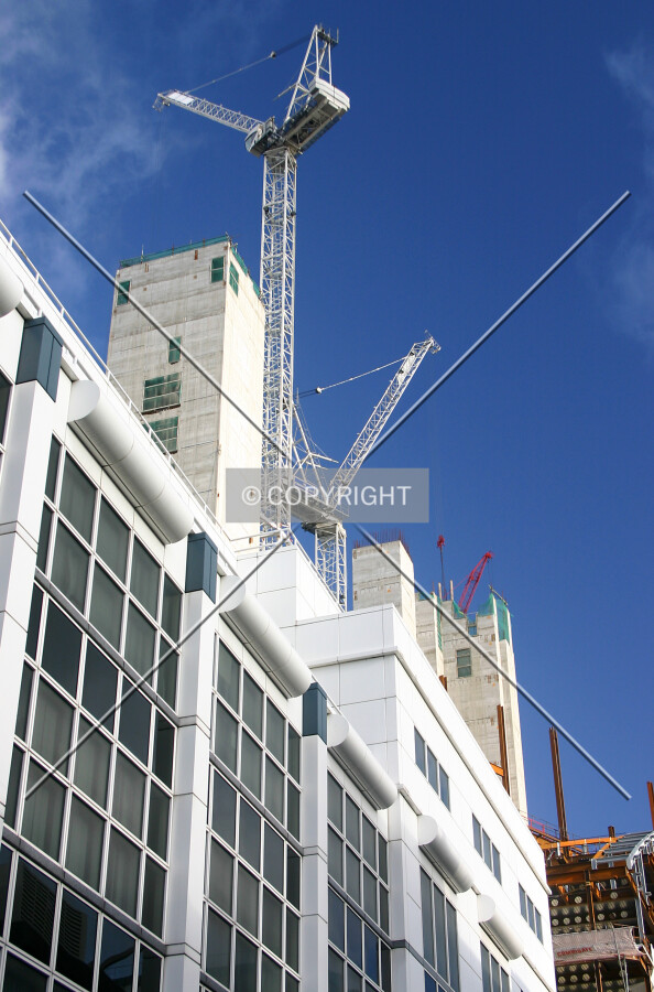 Looking up at cores rising above Earl Street