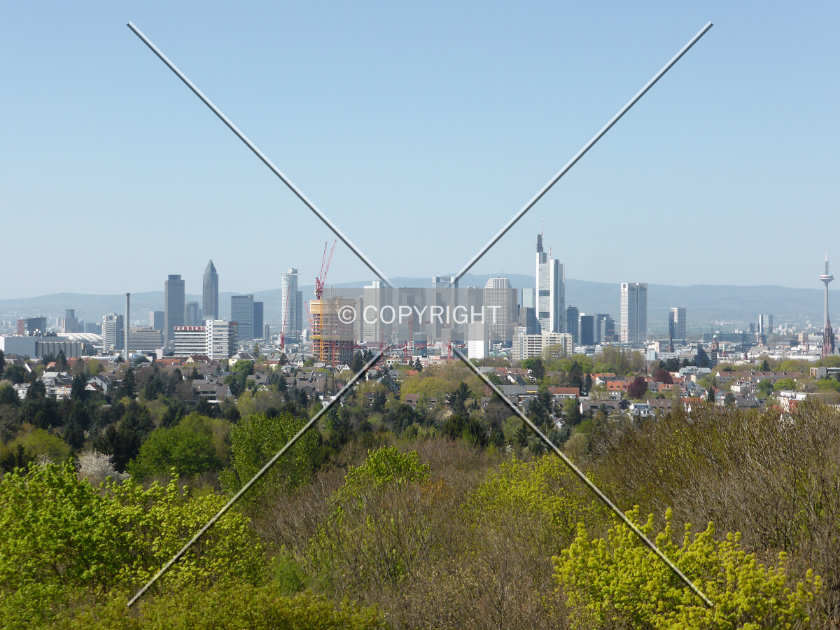 A wall of skyscrapers - the Frankfurt skyline as seen from Goetheturm in April 2015