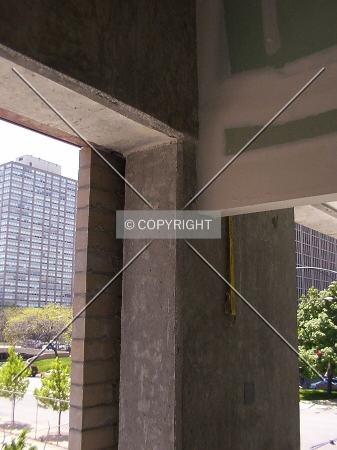 Inside view of a perimeter pier with brick curtain wall