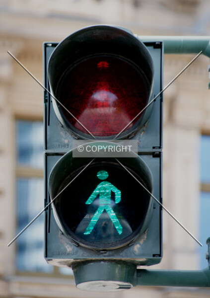 Traffic lights showing green
