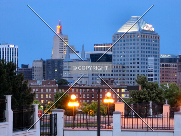 Twilight view to the east from the Minnesota History Center