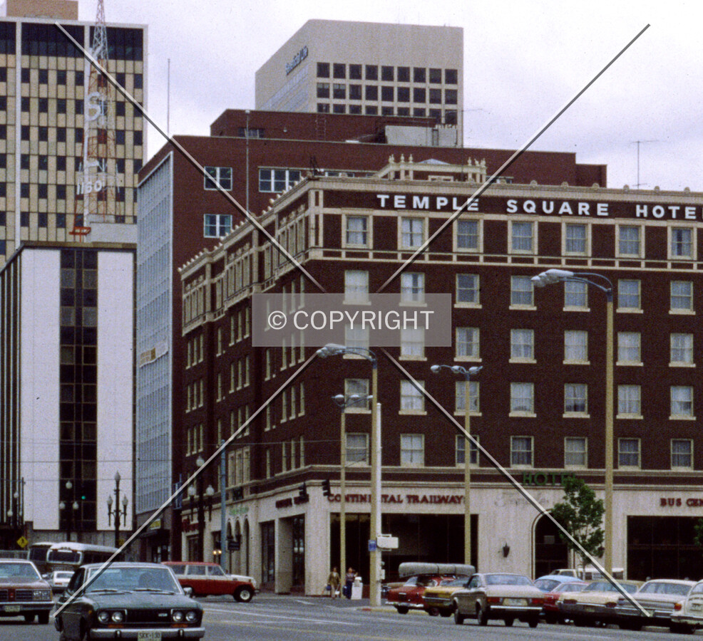 Vintage view from the northwest shown behind the now-demolished Temple Square Hotel