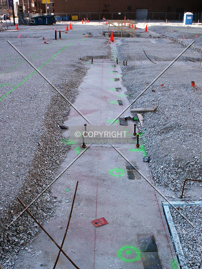 Looking straight down a foundation wall