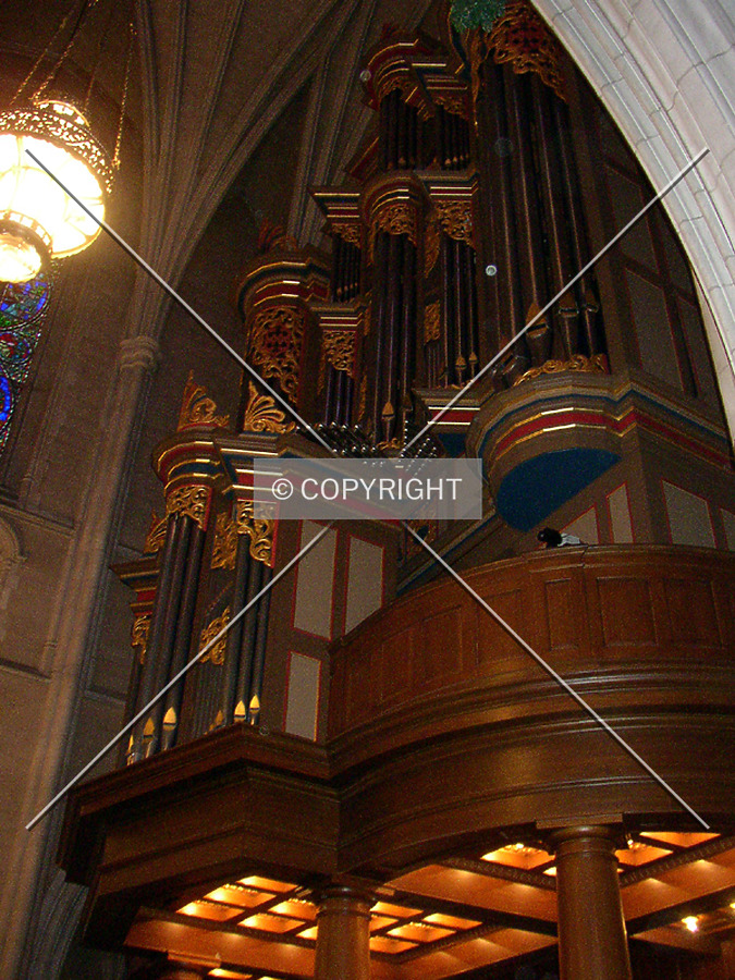 View of the Benjamin N. Duke Memorial Organ above the main entrance to the nave