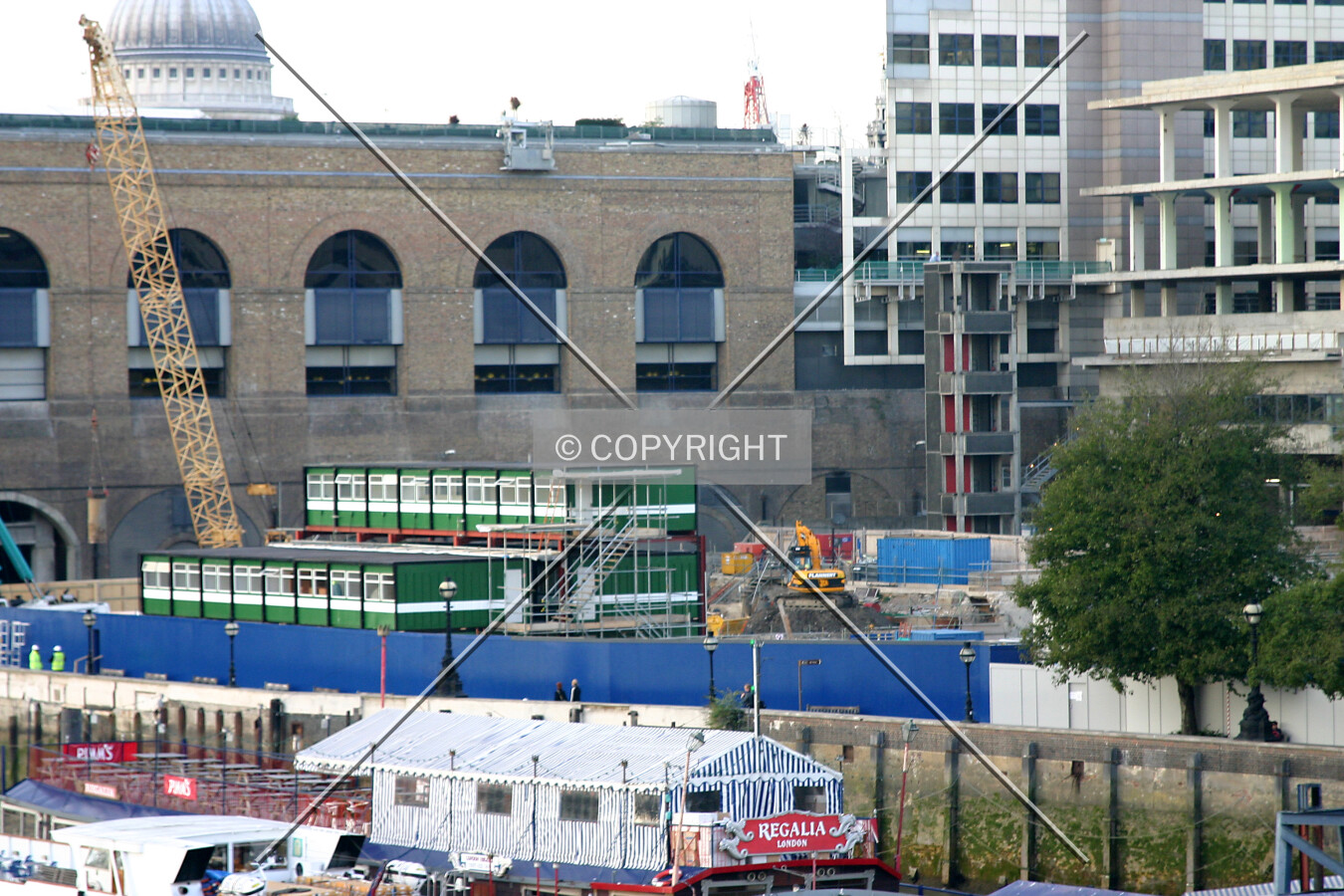 View northwest from London Bridge showing the newly installed site office