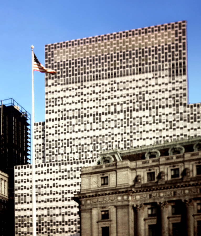 View from the southwest showing the original cladding