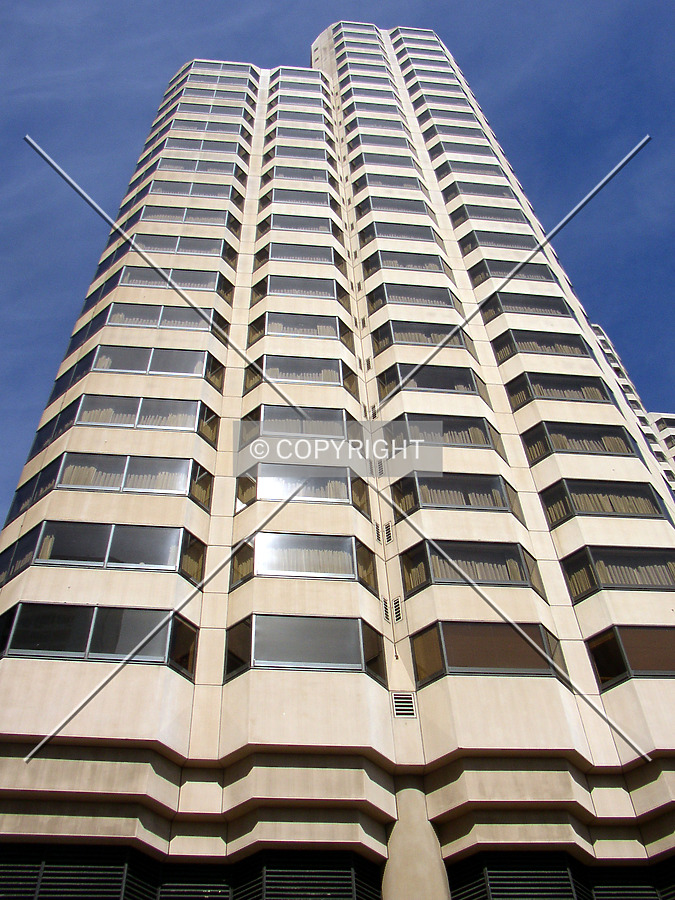 Looking up the western facade from Cyril Magnin Street