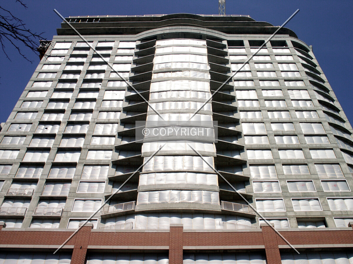 Looking up the south facade