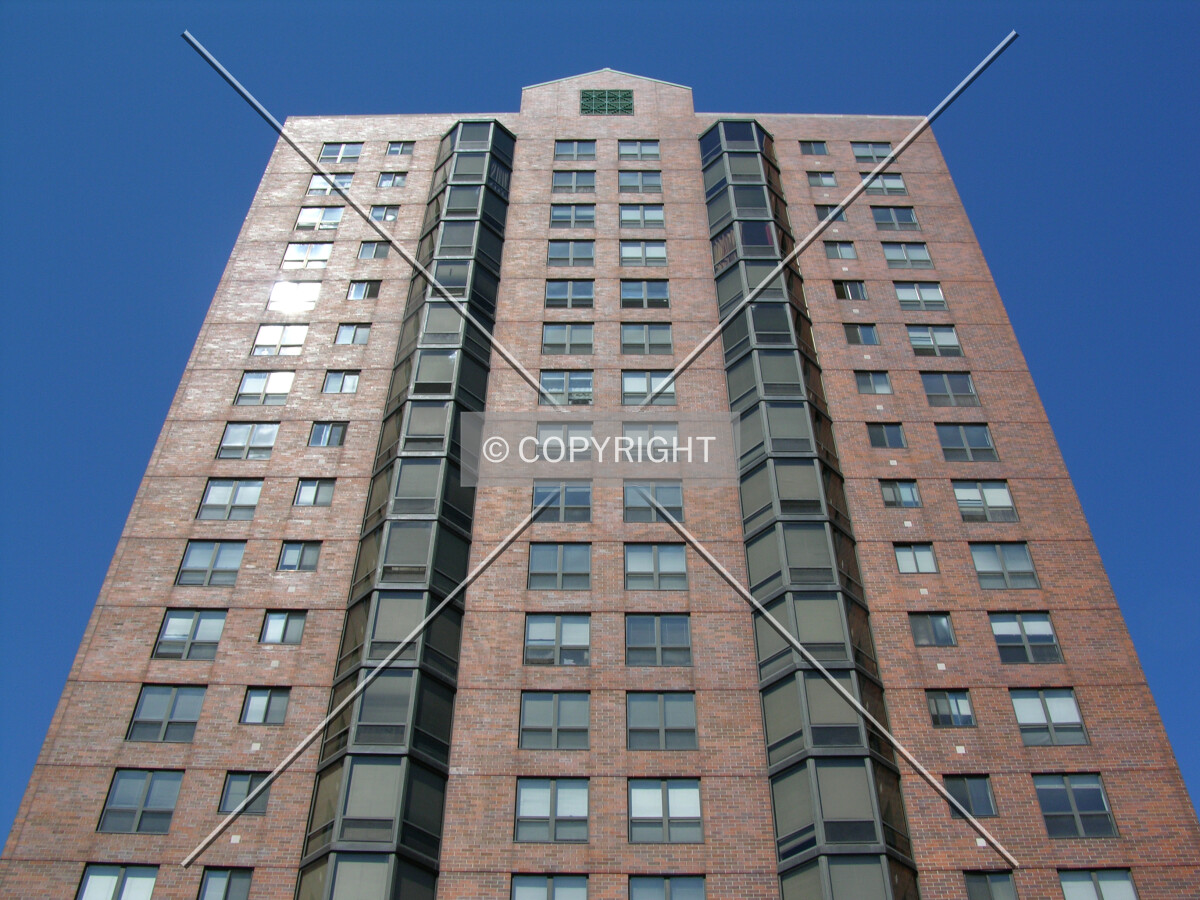 Looking up from North Van Buren Street to the east