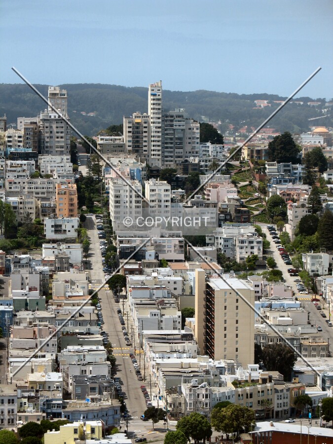 Narrow tower on the northern part of Russian Hill, viewed from the east at Coit Tower