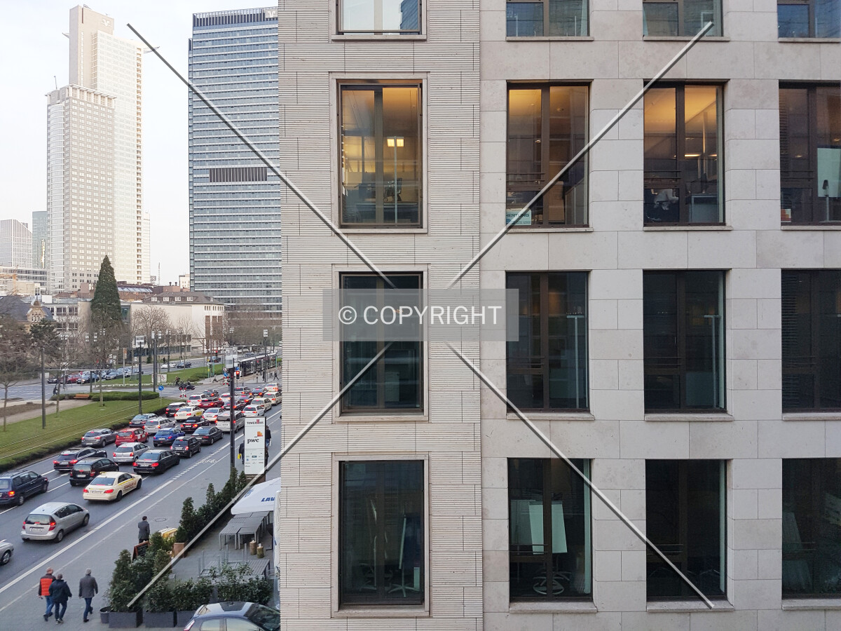 The facade of Tower 185 as seen from the neighboring Pollux building