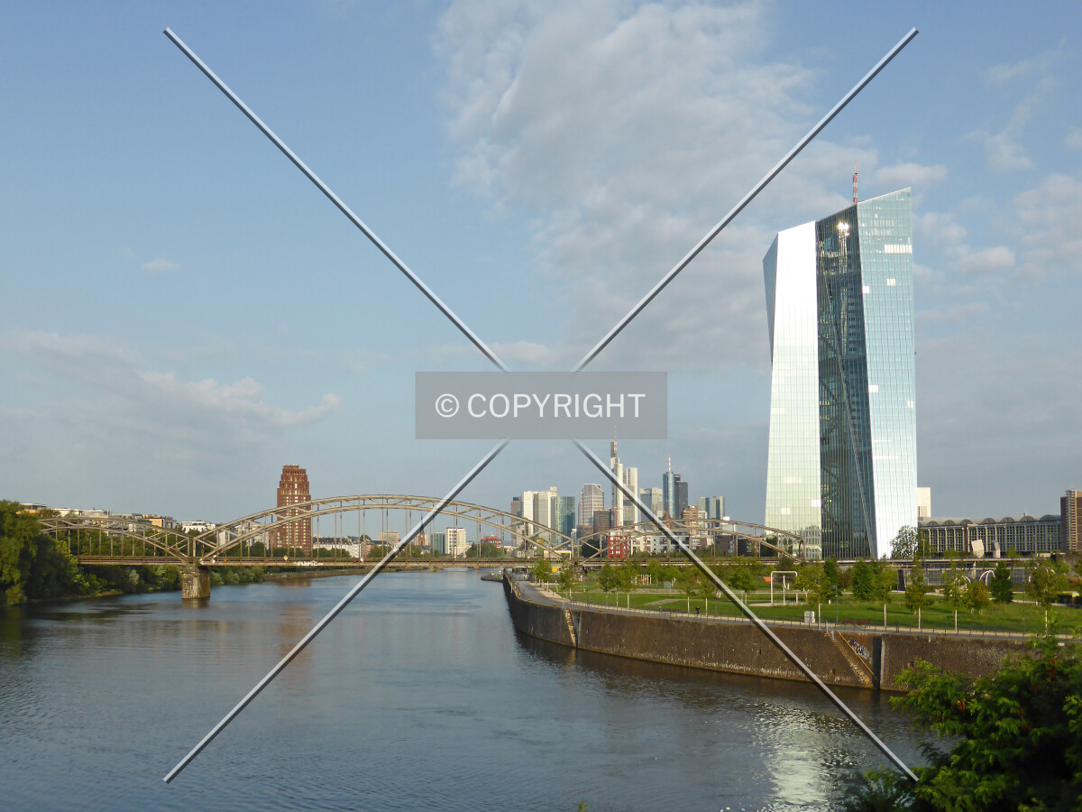 The European Central Bank (right) and the Frankfurt CBD Skyline in the background