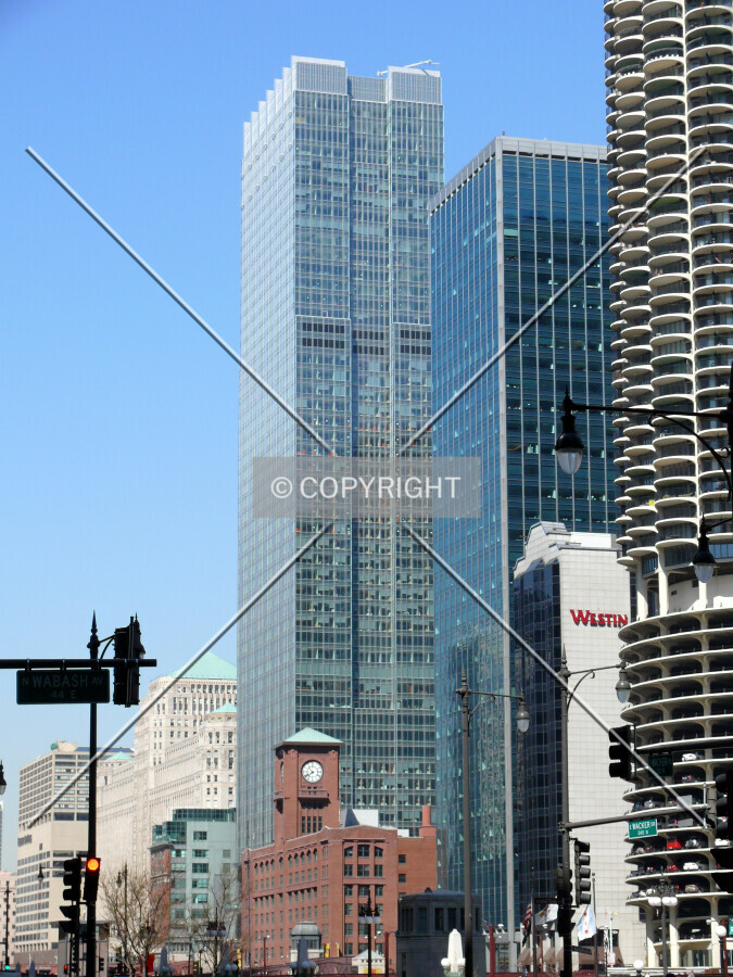 View to the northwest from Wabash Avenue at Wacker Place