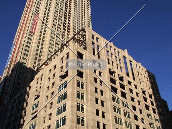 Looking up at the garage and tower