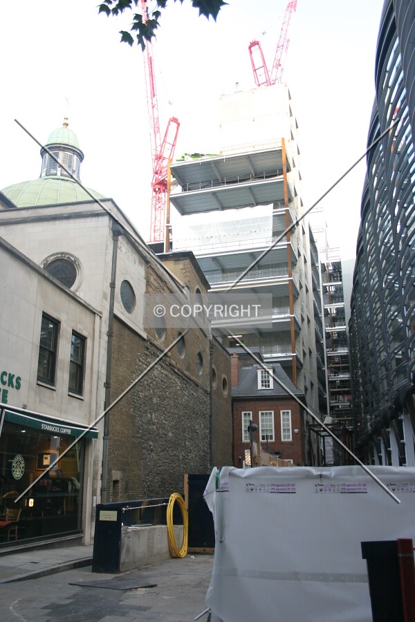 View east from the junction of Walbrook and Bond Court of the core and frame