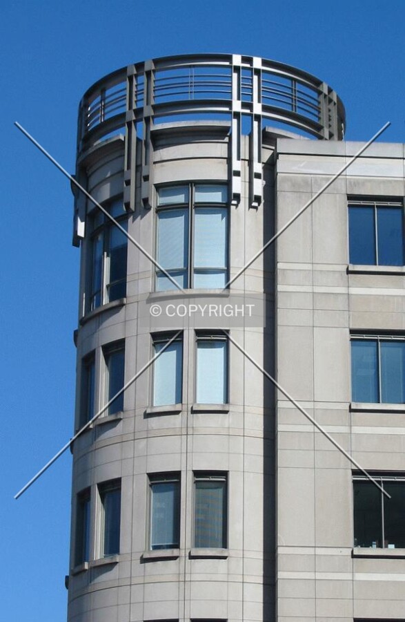 A rotunda signals the NW corner of the building