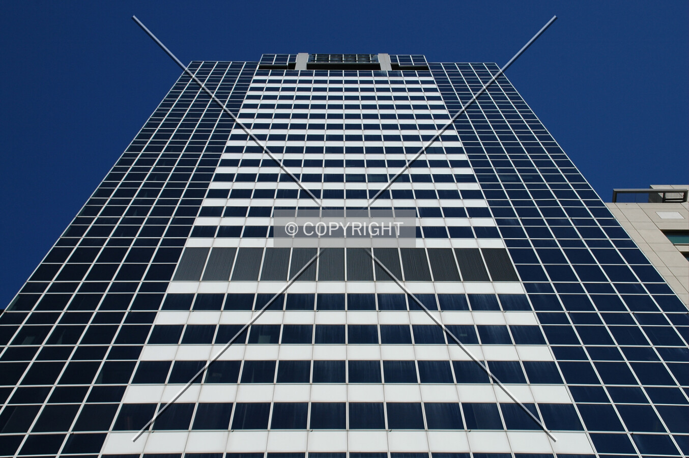 Looking up the east facade