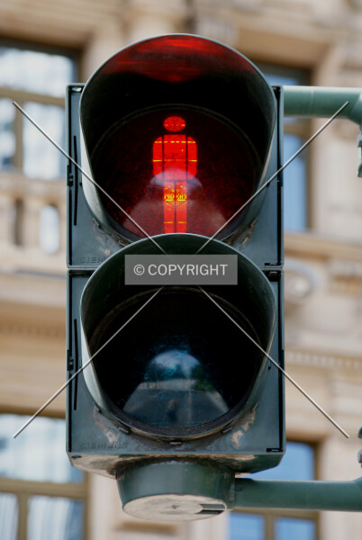 Traffic lights showing red