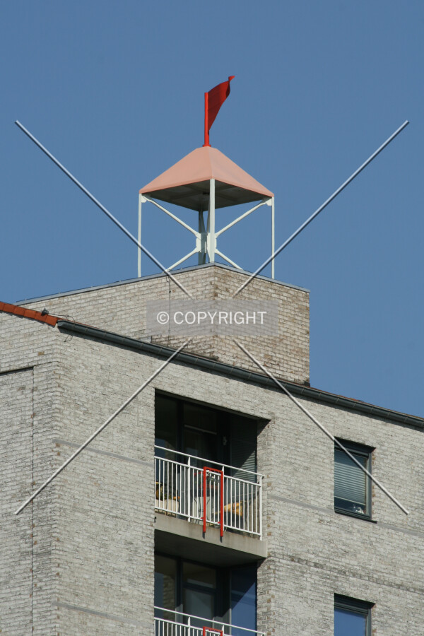 One of the weather vanes on the roof