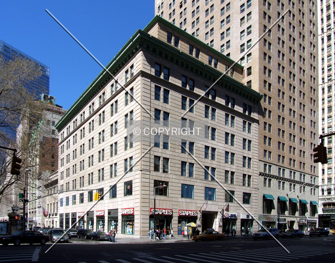 View from the southeast across Broadway and Vesey Streets