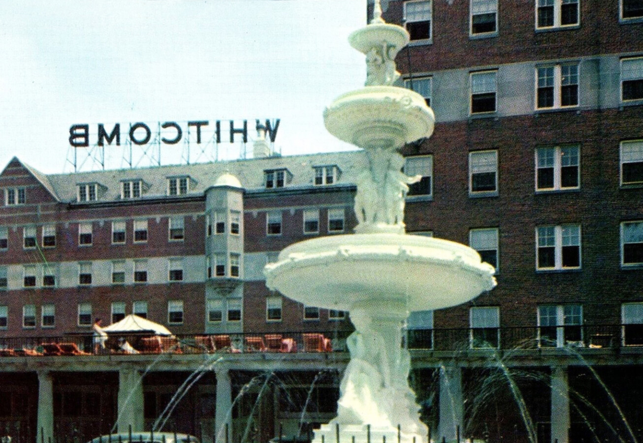 View from the northwest showing "Maids of the Mist" fountain