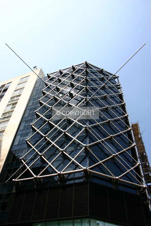 Looking up at the rear façade
