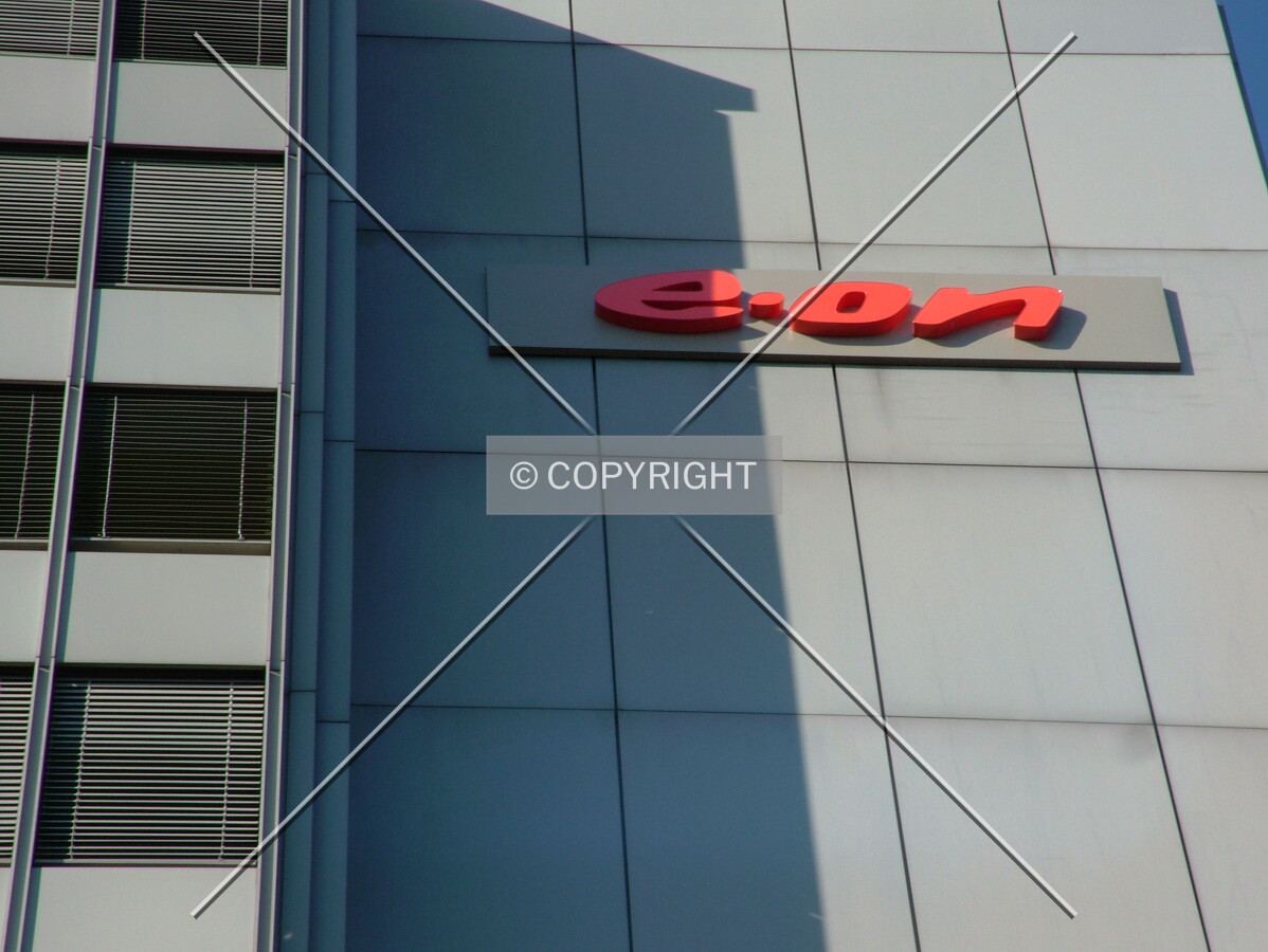 Looking up towards the company logo