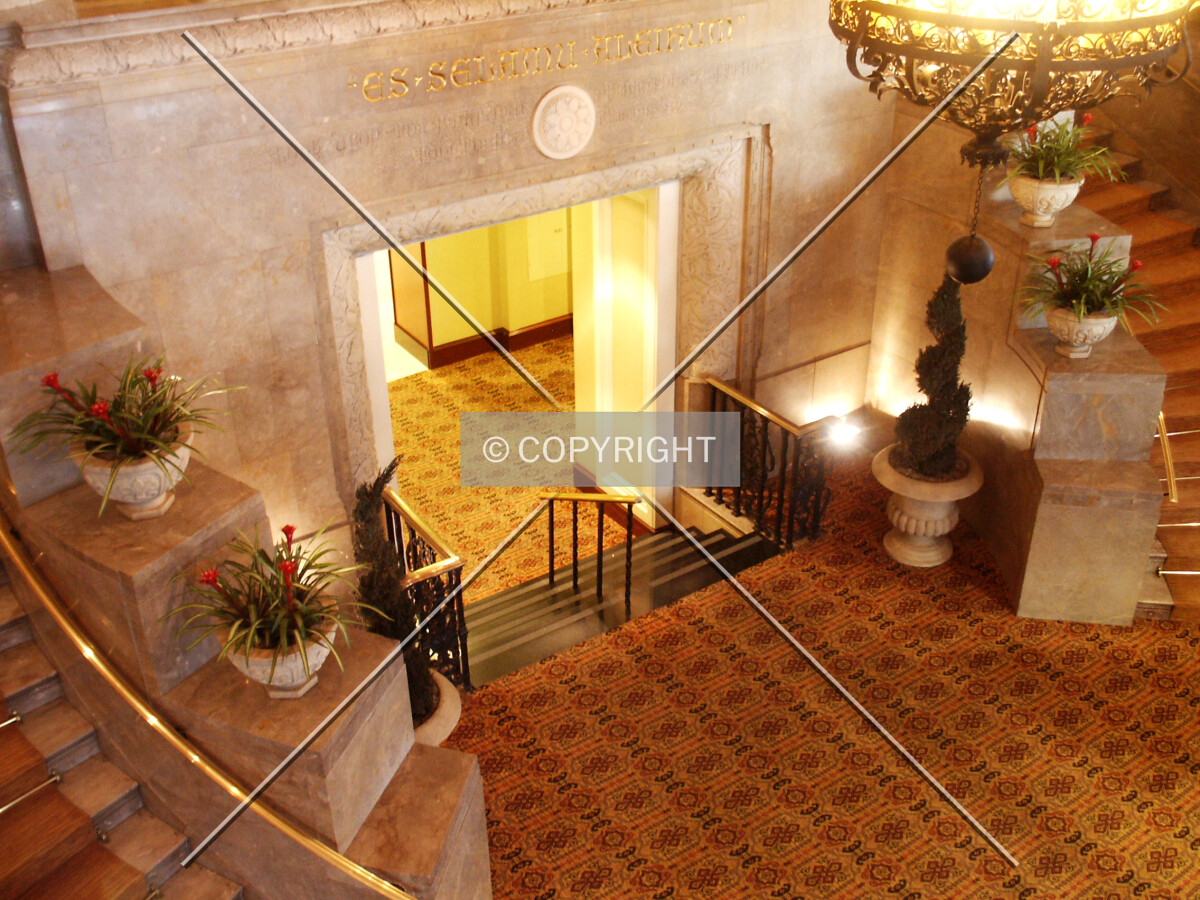 Looking down from the second floor