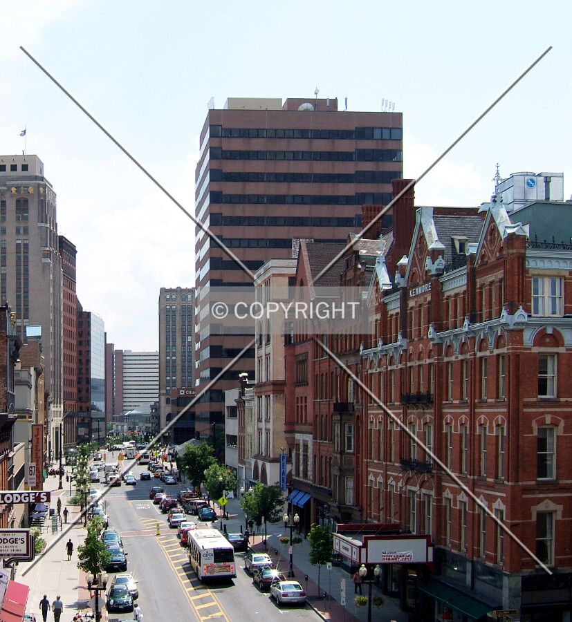 View from the northeast along Pearl Street
