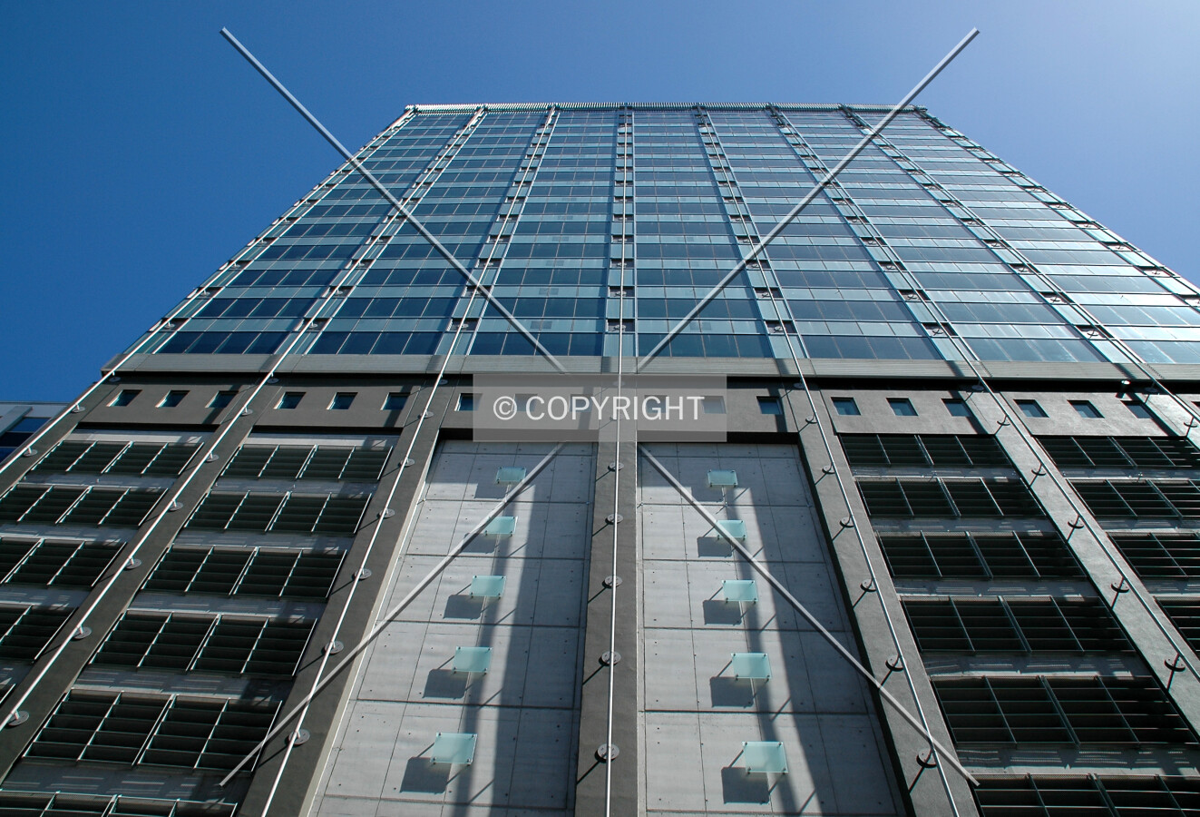 Looking up the northeast facade
