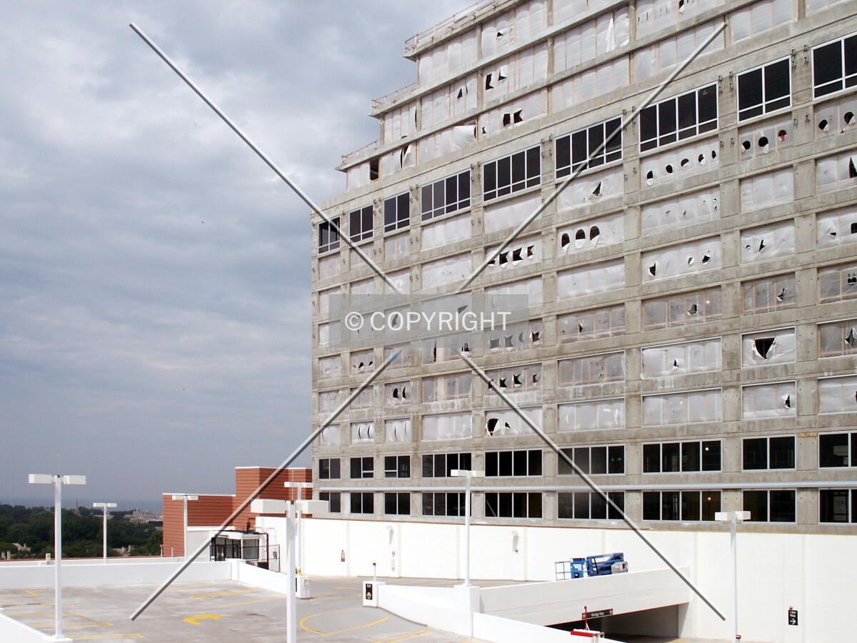 Looking north across the upper parking deck