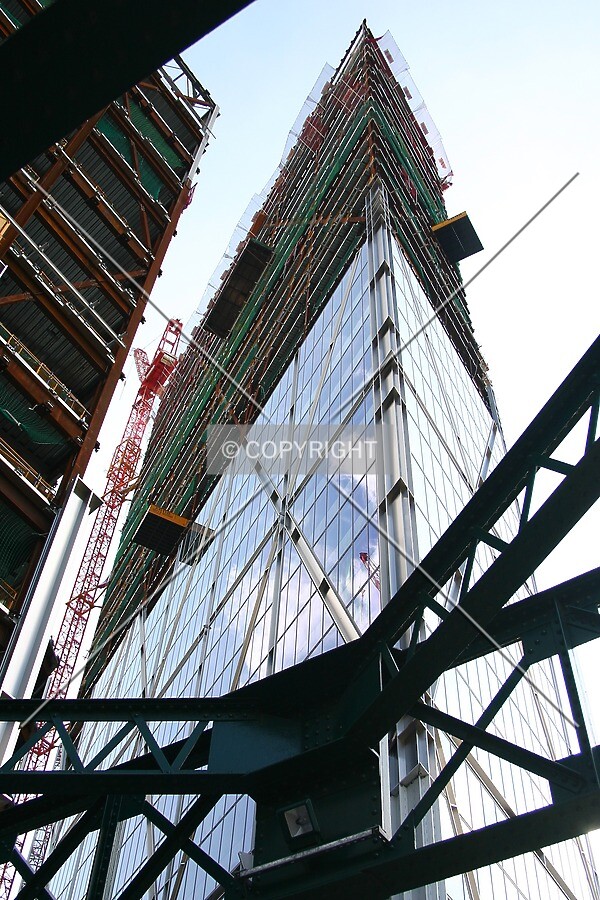 Looking up the northeast corner through the box girder bridge on Worship Street