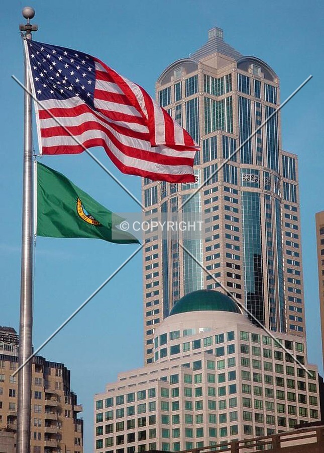 Flags waving at Seattle's second tallest tower