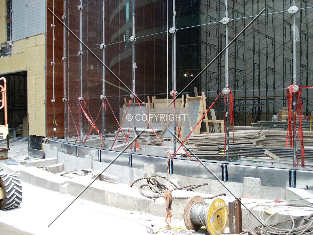 Base of the lobby wall on Monroe Street