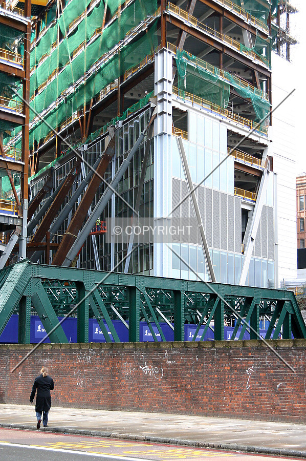 View southwest towards the base from Shoreditch High Street