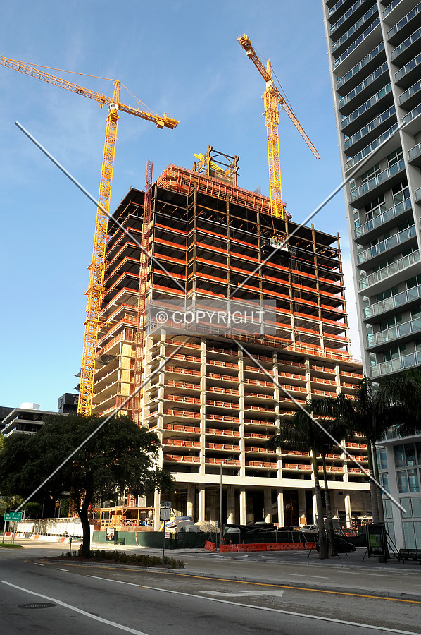 Looking up from the northeast across Brickell Avenue