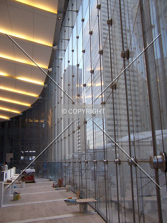 View of the cable supported lobby windows