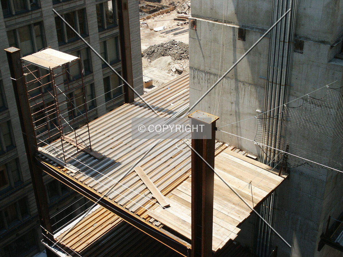 Looking down at the uppermost platform on the southeast corner