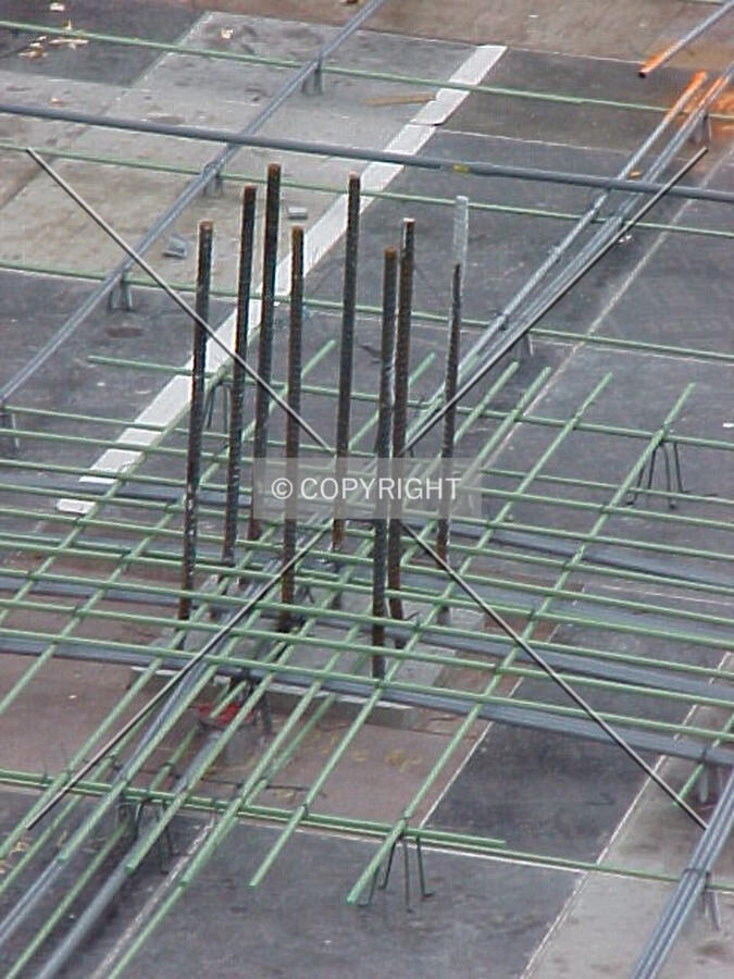 Vertical rebar and columns intersecting with horizontal rebar