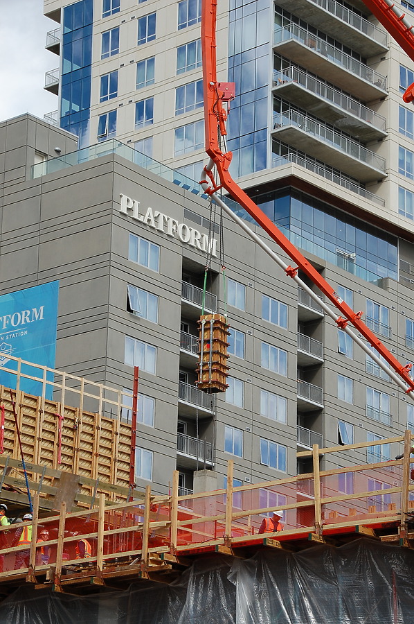 Formwork being lowered into place