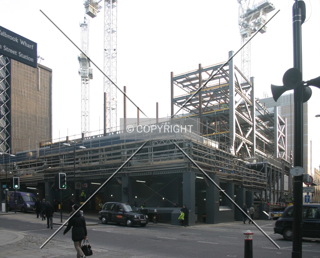 View southeast from Walbrook of the emerging frame