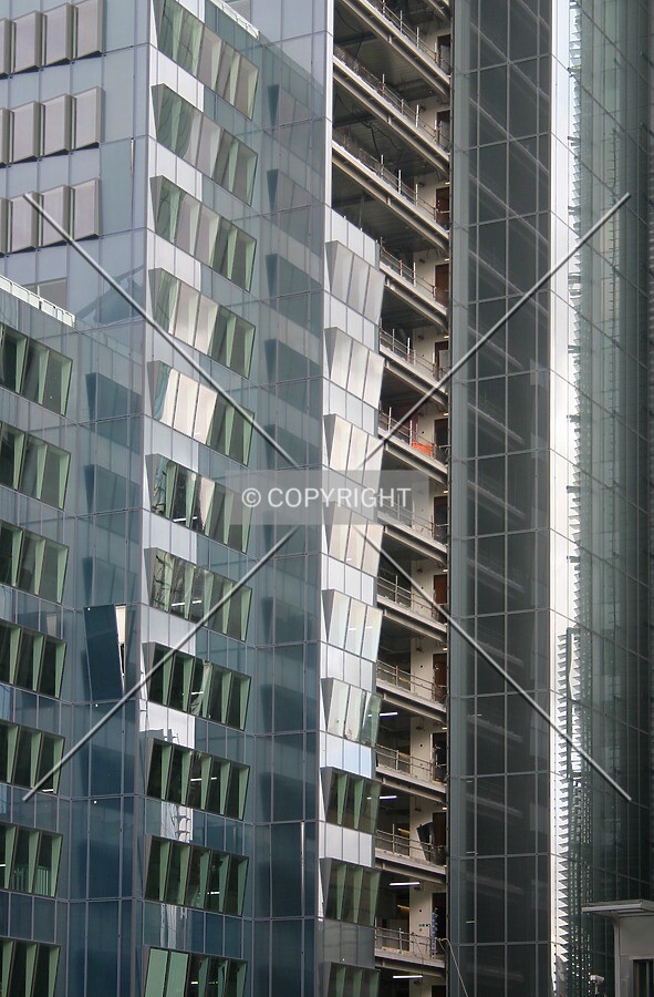 View northeast of the near complete south façade from Silk Street
