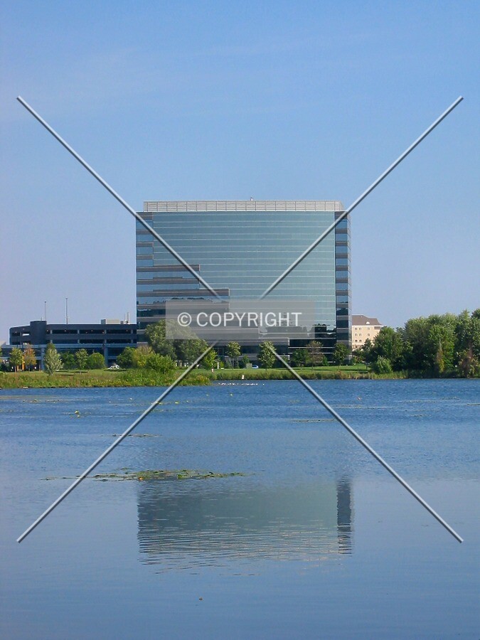 View to the north, reflected in Hyland Lake