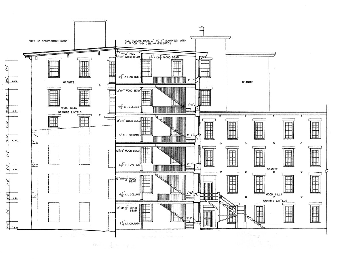 Section drawing looking east